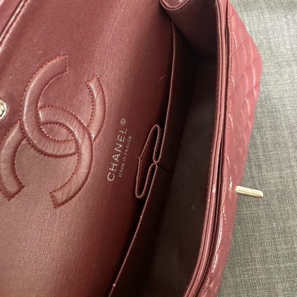 CHANEL Double Flap Lambskin Burgundy Handbag - Picture 8 of 12